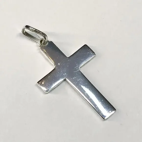 Vintage Italy 925 Sterling Silver Cross Necklace Pendant Pebbled Textured Star - Picture 9 of 9